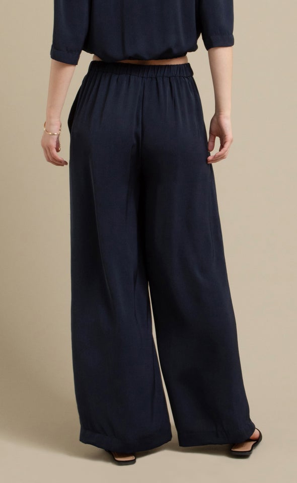 Elastic Waist Wide Leg Pants Ink