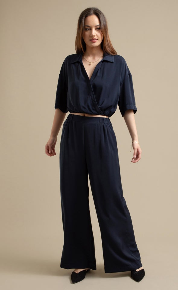 Elastic Waist Wide Leg Pants Ink