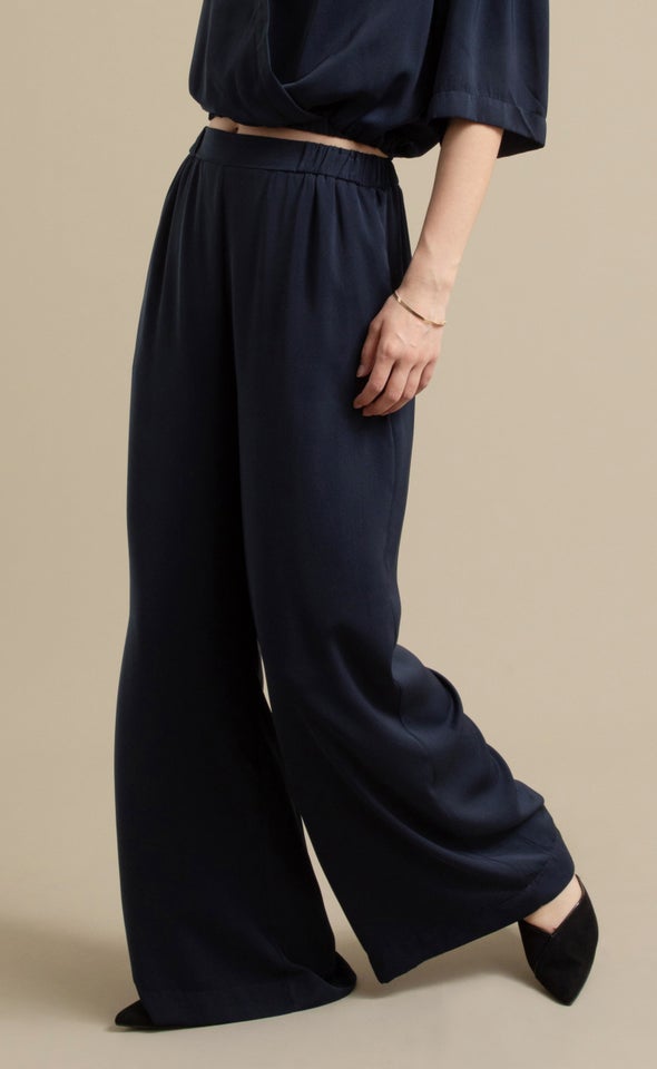 Elastic Waist Wide Leg Pants Ink