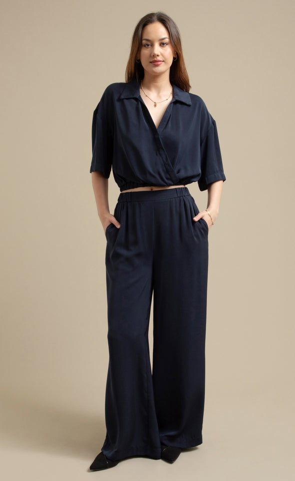 Elastic Waist Wide Leg Pants Ink