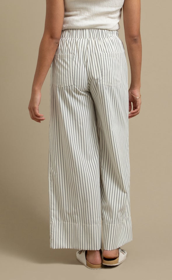 Elastic Waist Wide Summer Pants Cream/black