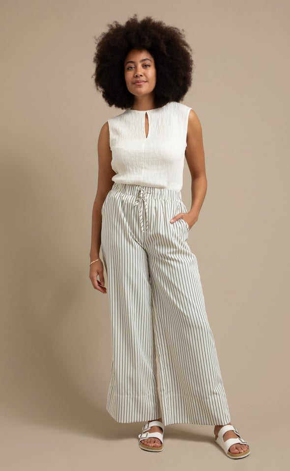 Elastic Waist Wide Summer Pants Cream/black