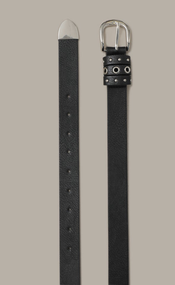 Eyelet Front Jean Belt Silver/black