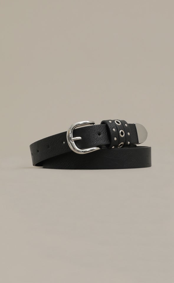 Eyelet Front Jean Belt Silver/black