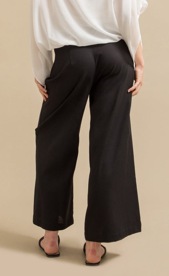 Flat Front Linen Look Pant Black