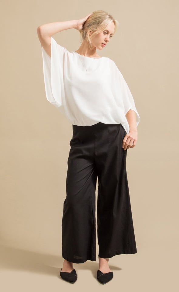 Flat Front Linen Look Pant Black