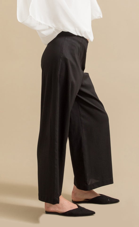 Flat Front Linen Look Pant Black