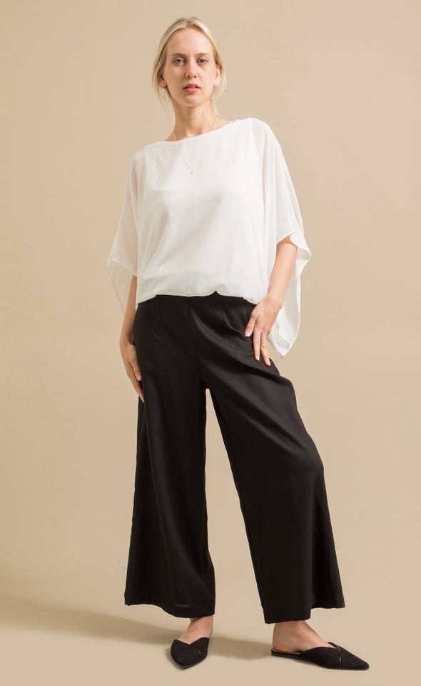 Flat Front Linen Look Pant Black