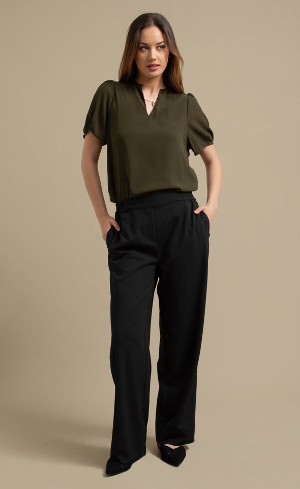 Flat Front Wide Leg Pant Black