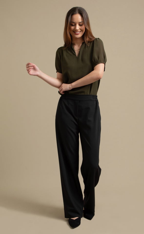 Flat Front Wide Leg Pant Black