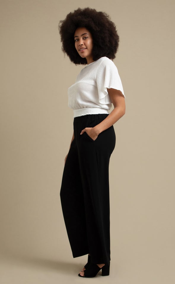 Flat Front Wide Leg Pants Black