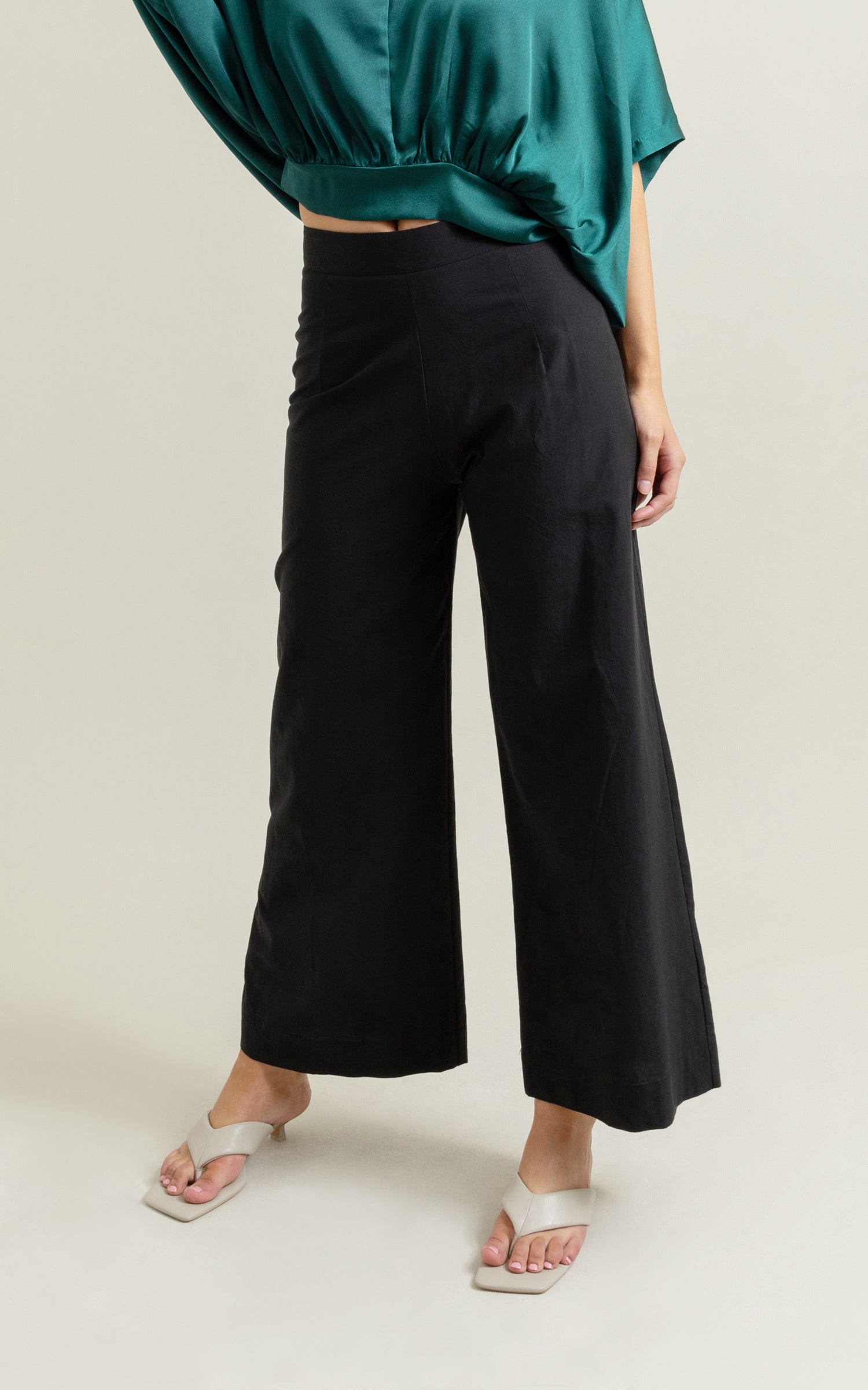 Flat Front Wide Leg Pants Pagani   Flat Front Wide Leg Pants Black Front 68903 