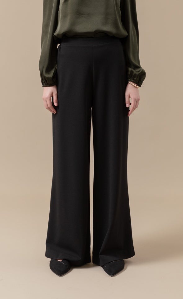 Flat Front Wide Leg Pants Black