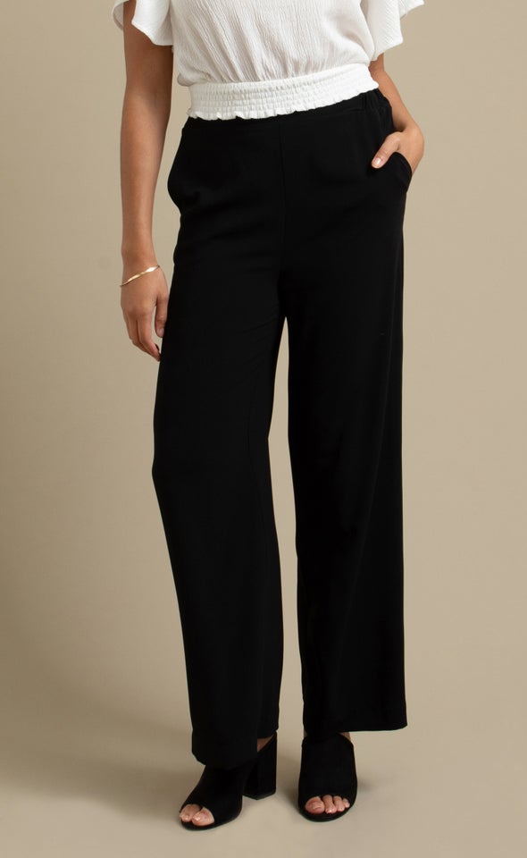 Flat Front Wide Leg Pants Black