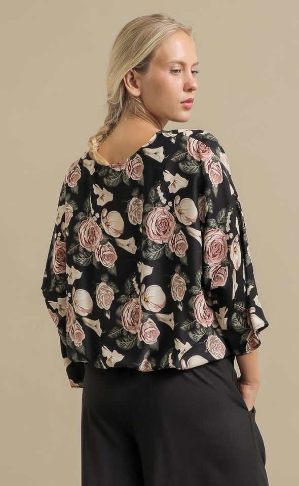 Floral CDC Batwing Top Black/floral