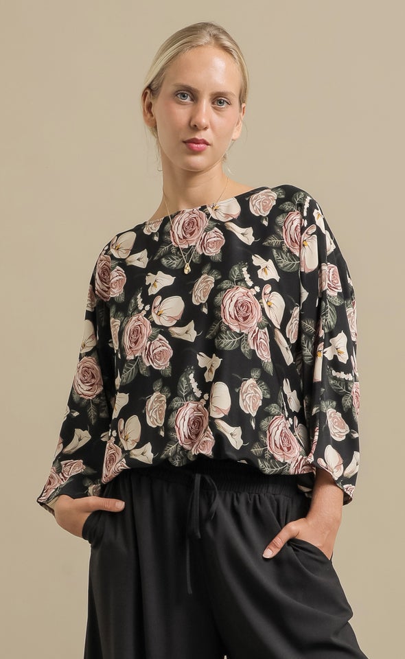 Floral CDC Batwing Top Black/floral