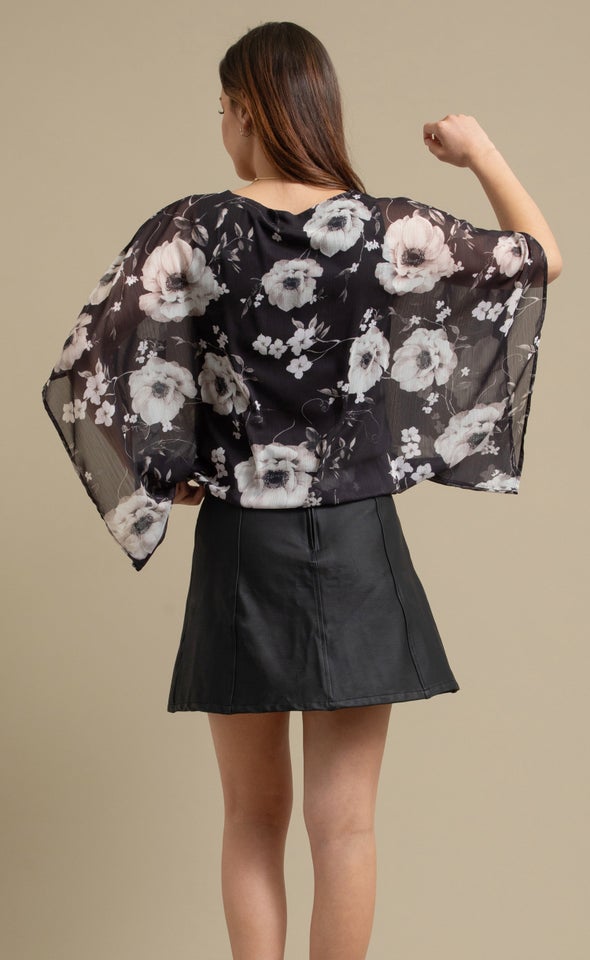 Floral Print Kaftan Top Blush Charcoal Print