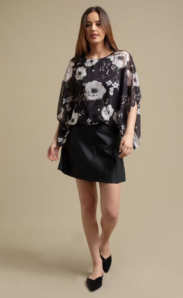 Floral Print Kaftan Top Blush Charcoal Print