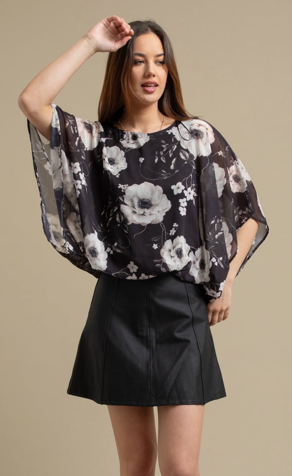 Floral Print Kaftan Top Blush Charcoal Print