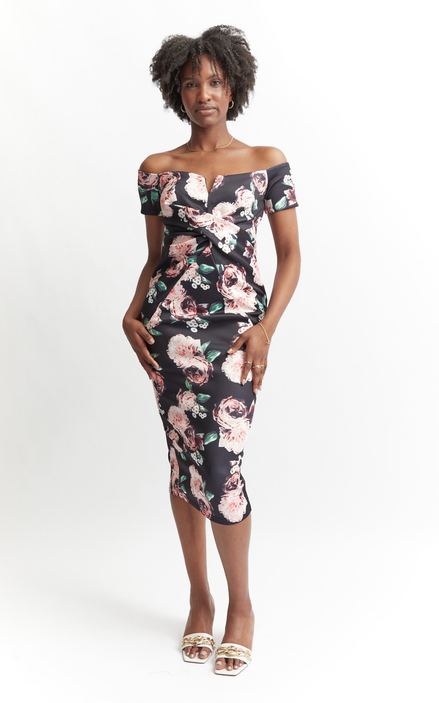 Floral bardot clearance dress