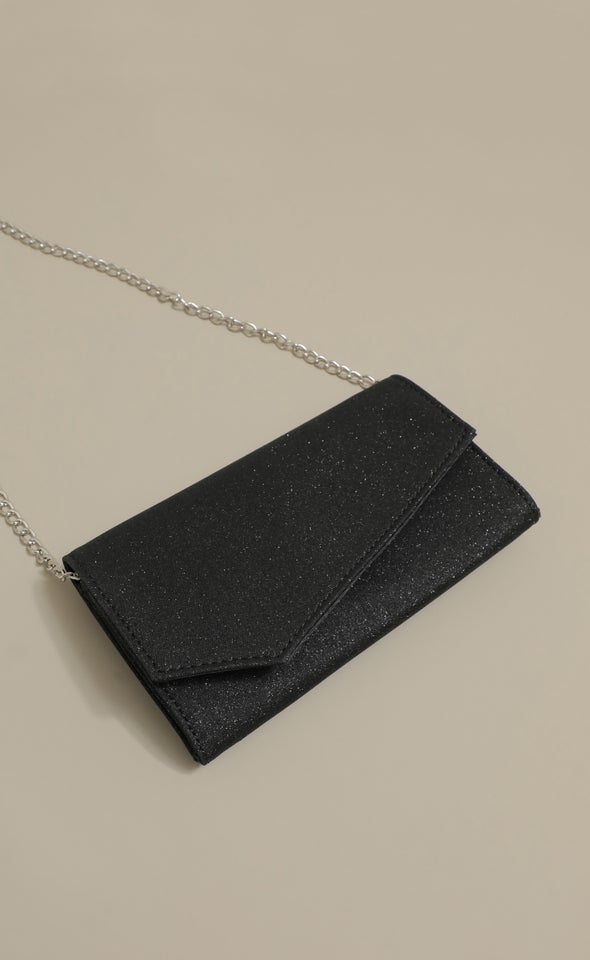 Foldover Glitter Clutch Black