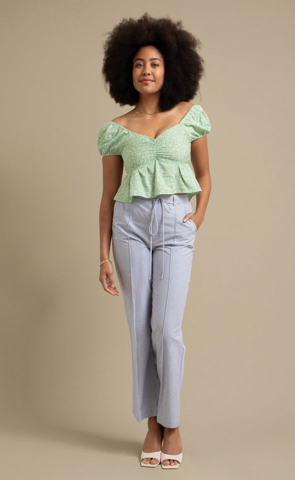 Front Pintuck Wide Leg Pants Indigo