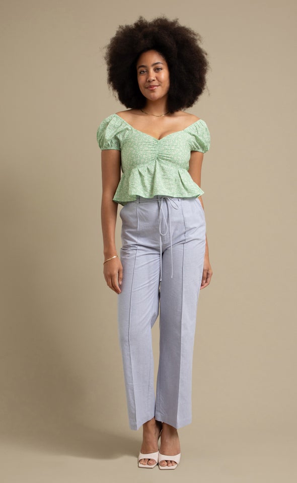 Front Pintuck Wide Leg Pants Indigo