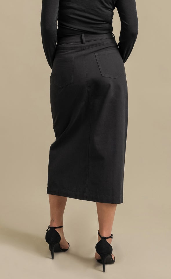 Front Split Midi Skirt Black