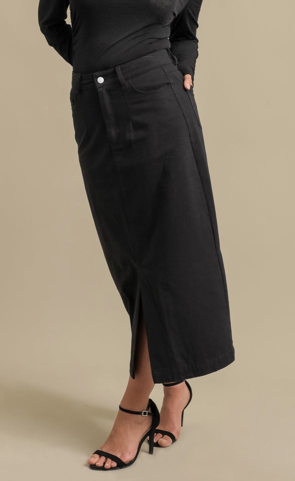 Front Split Midi Skirt Black