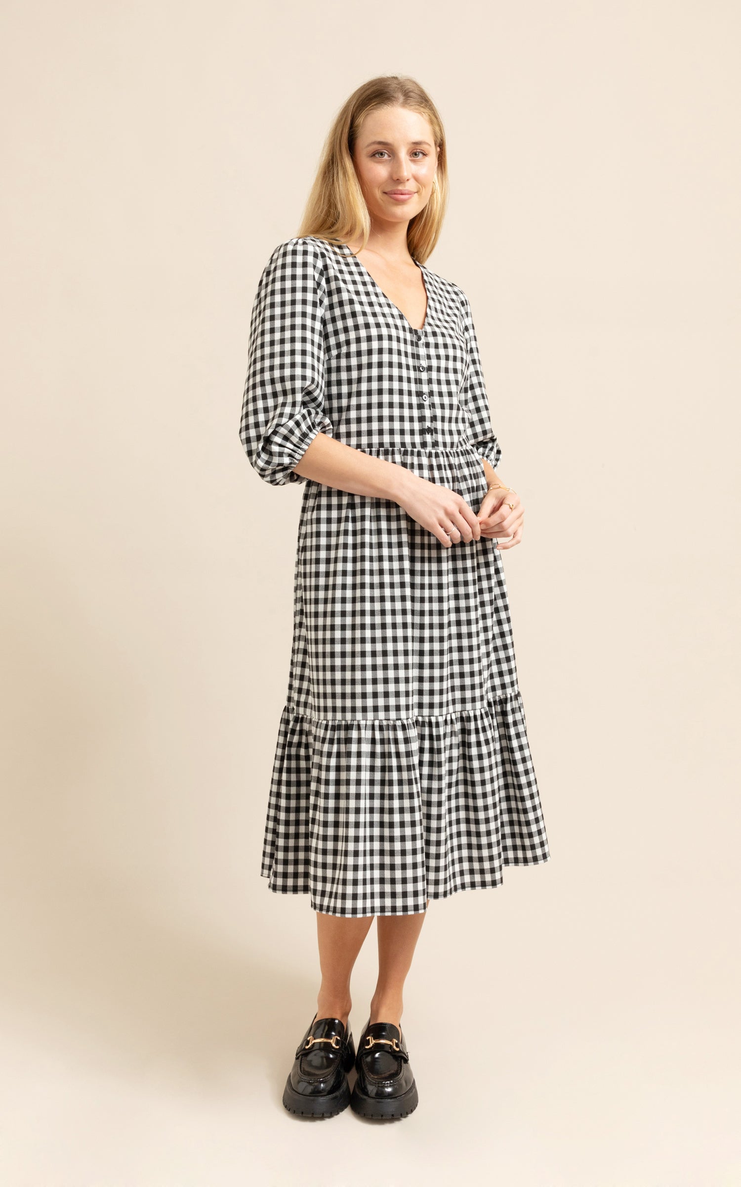 Gingham hot sale button dress