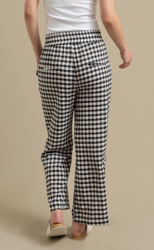 Gingham Cropped Wide Leg Pants Blk/white