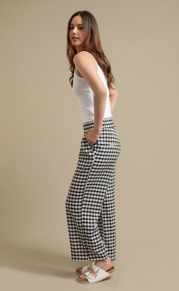 Gingham Cropped Wide Leg Pants Blk/white