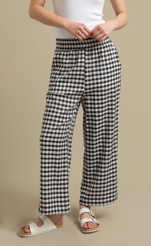 Gingham Cropped Wide Leg Pants Blk/white