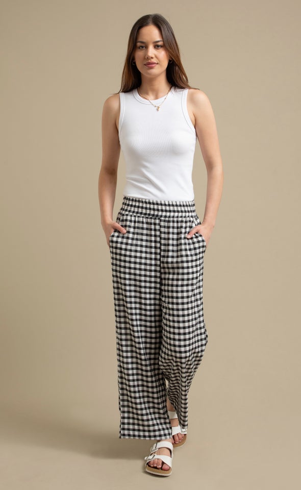 Gingham Cropped Wide Leg Pants Blk/white