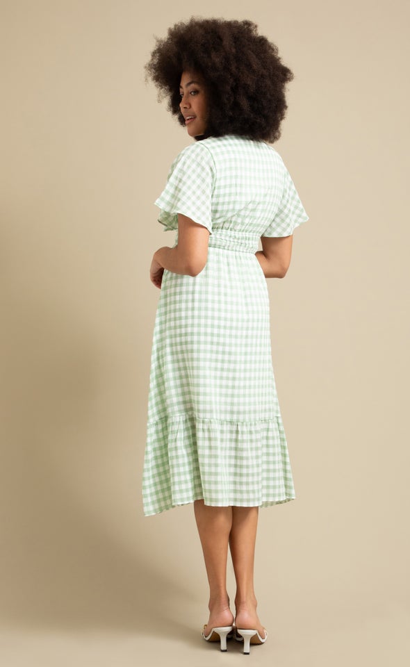 Gingham Tier Midi Dress Cream/apple