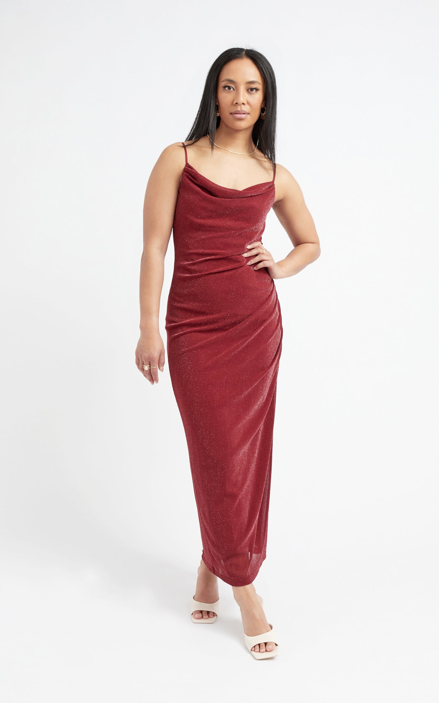 Glitter Knit Cowl Neck Gown Pagani