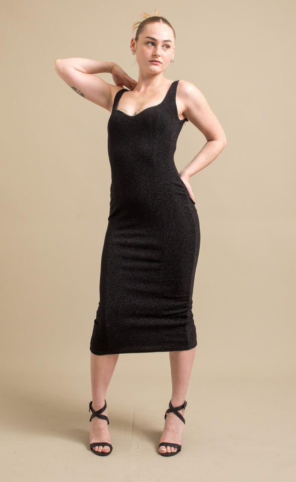 Glitter Knit Midi Dress Black