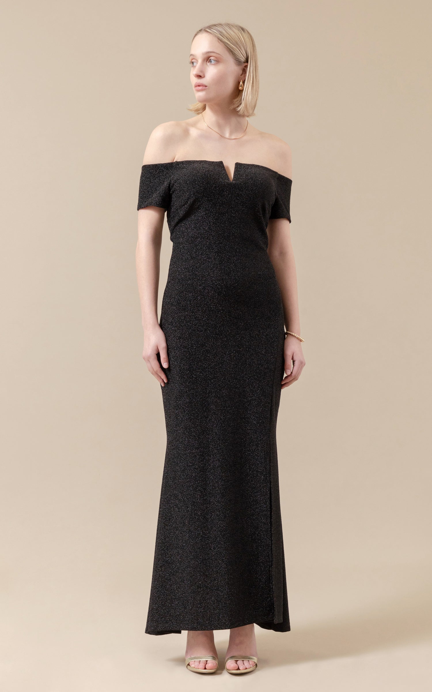 Glitter Knit Off The Shoulder Gown | Pagani