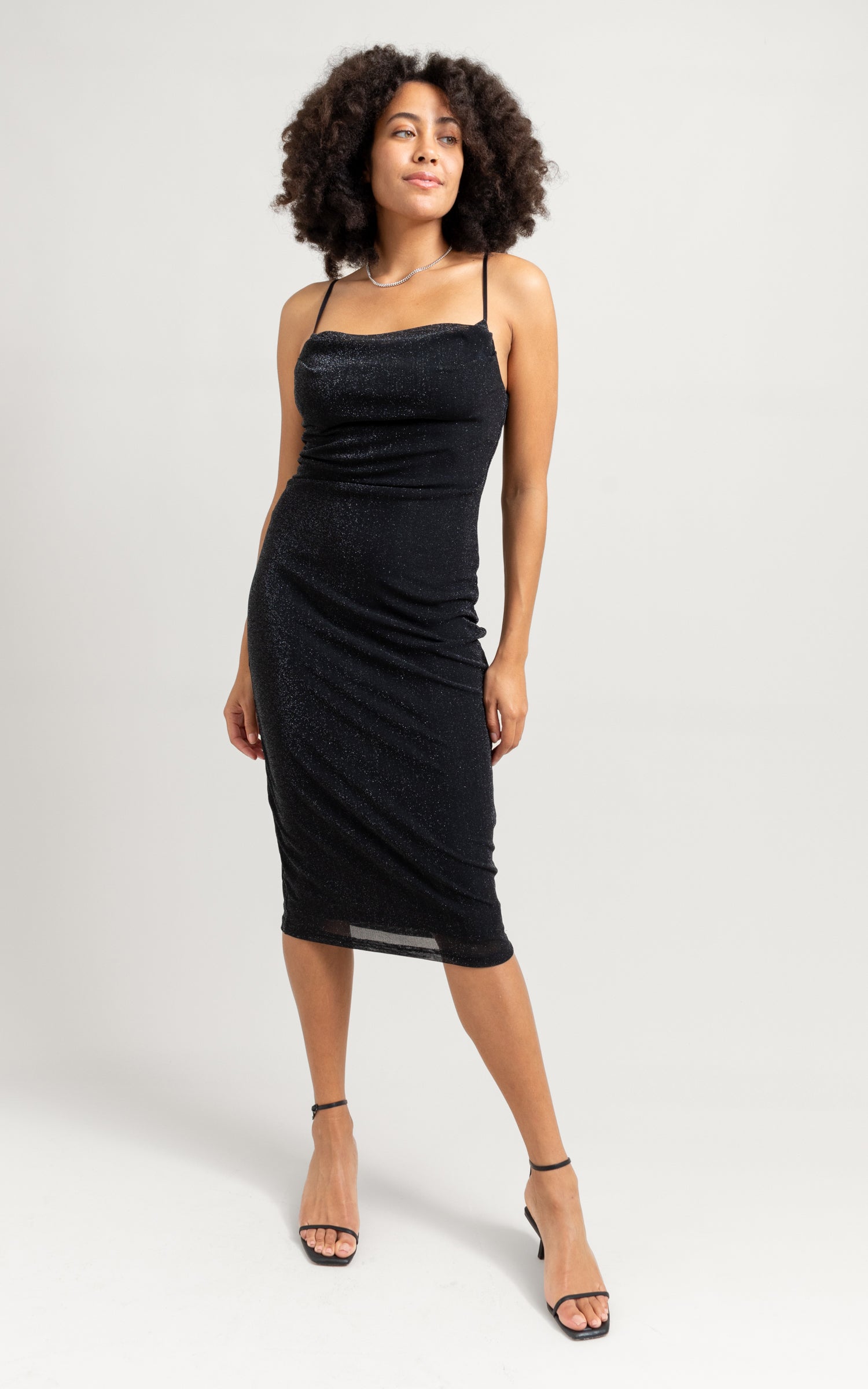 Black cowl best sale midi dress