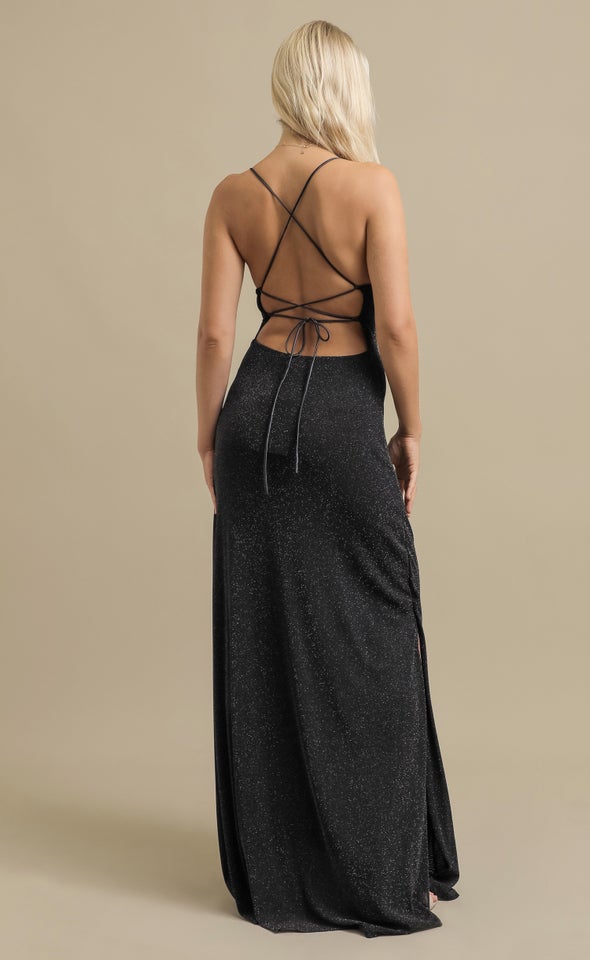 Glitter Mesh Cross Back Gown Ink