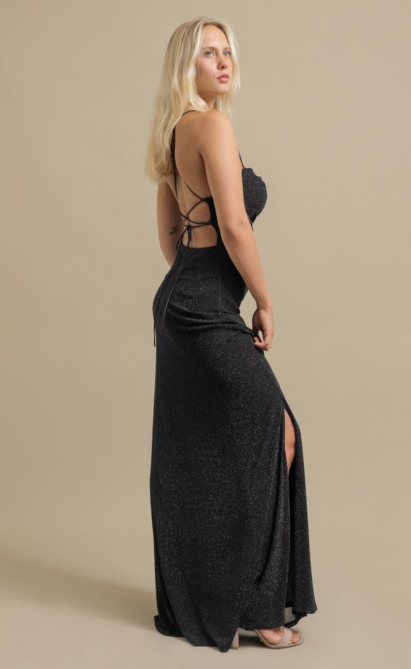 Glitter Mesh Cross Back Gown Ink