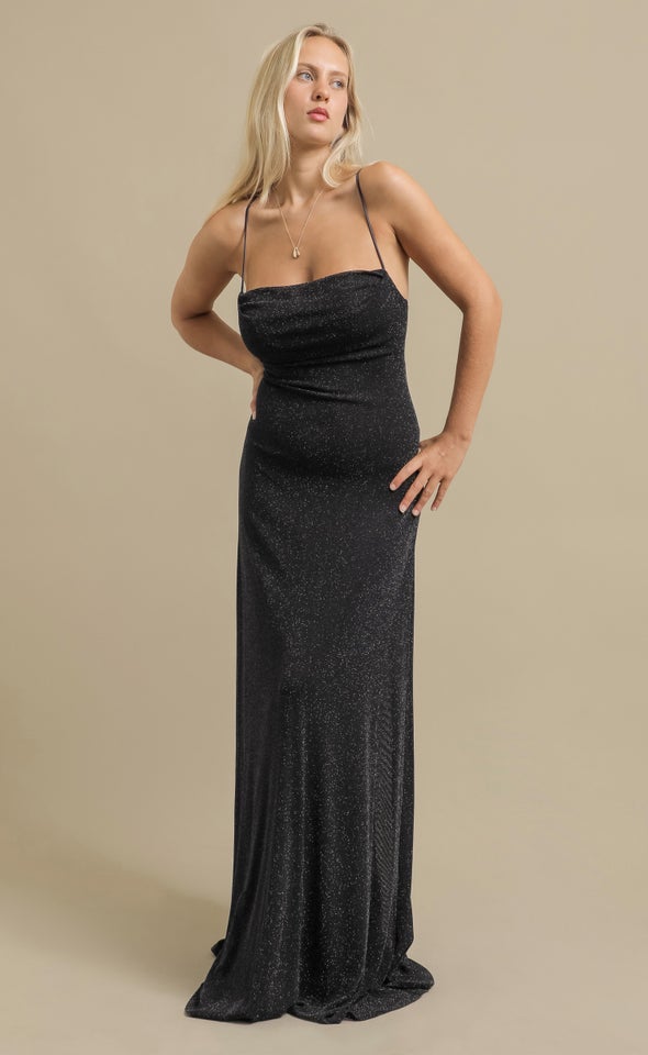 Glitter Mesh Cross Back Gown Ink