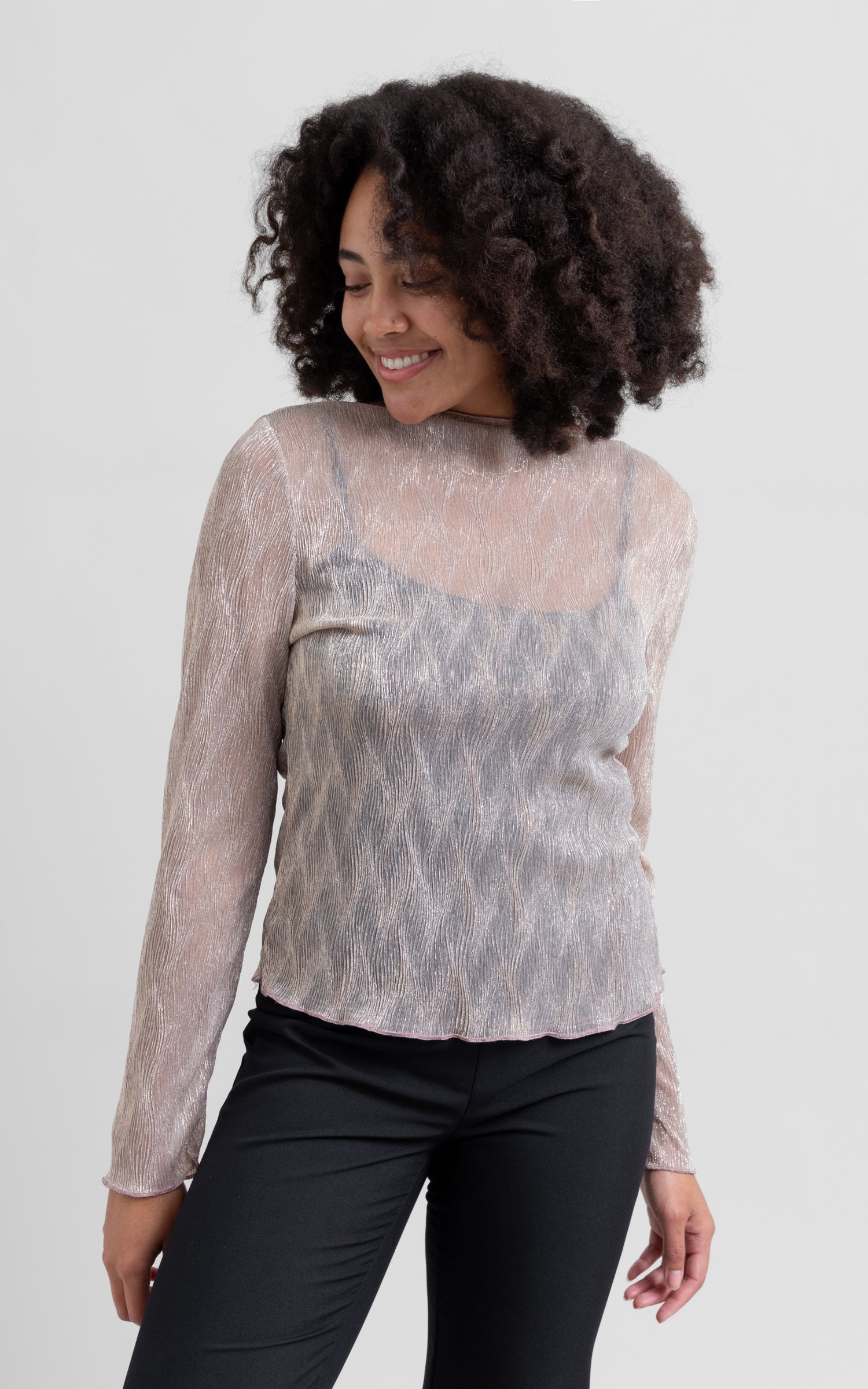 Glitter Mesh High Neck Top | Pagani