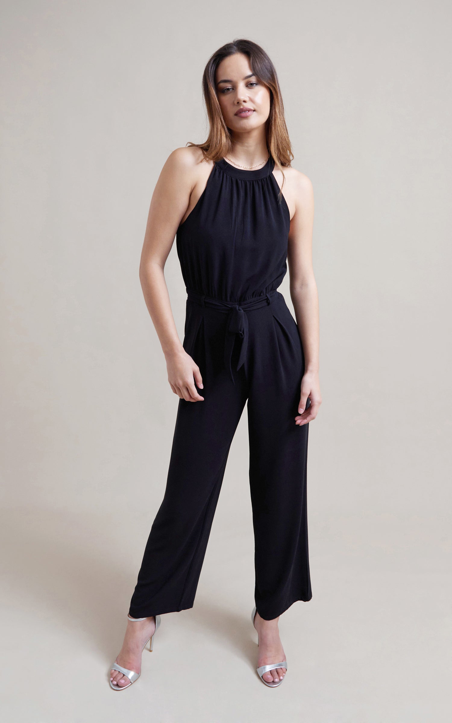 Black halter hotsell top jumpsuit