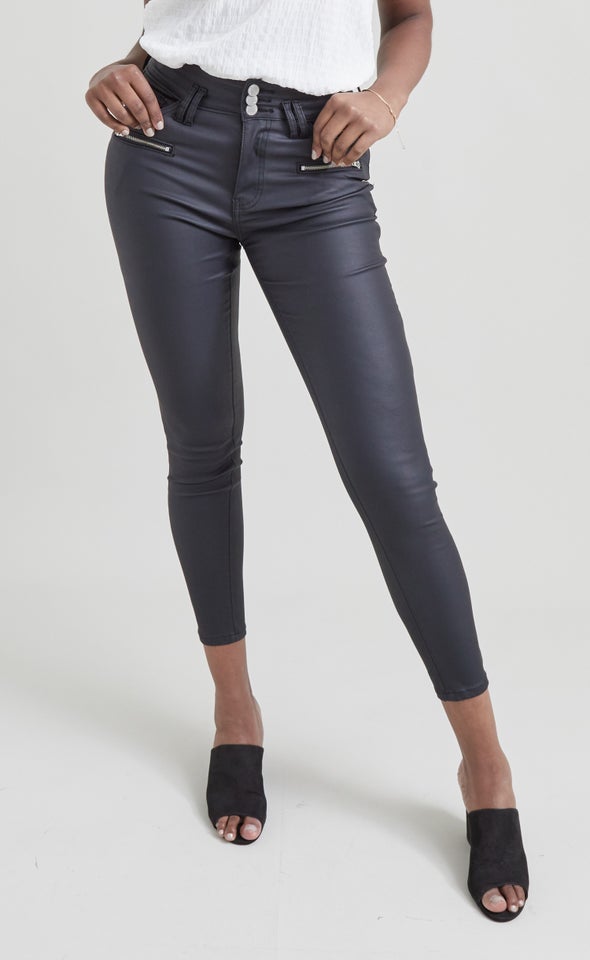 Womens - High Rise Skinny Jeans in Black Coated