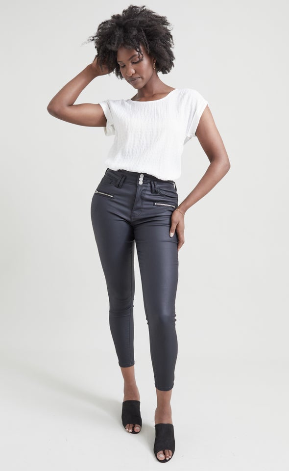Women's Black Coated Skinny Jeans