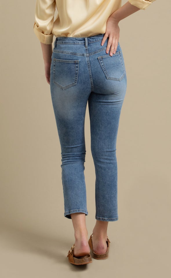 High Rise Cropped Skinny Jeans Blue