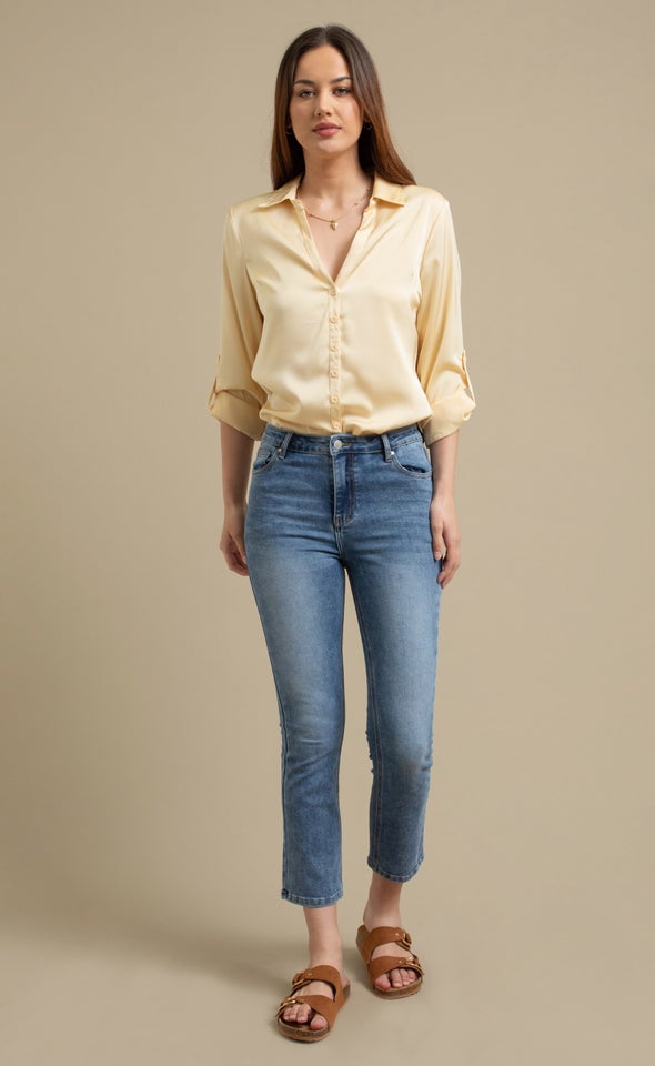 High Rise Cropped Skinny Jeans Blue