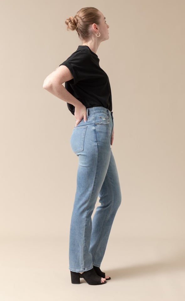 High Rise Straight Leg Jeans Blue