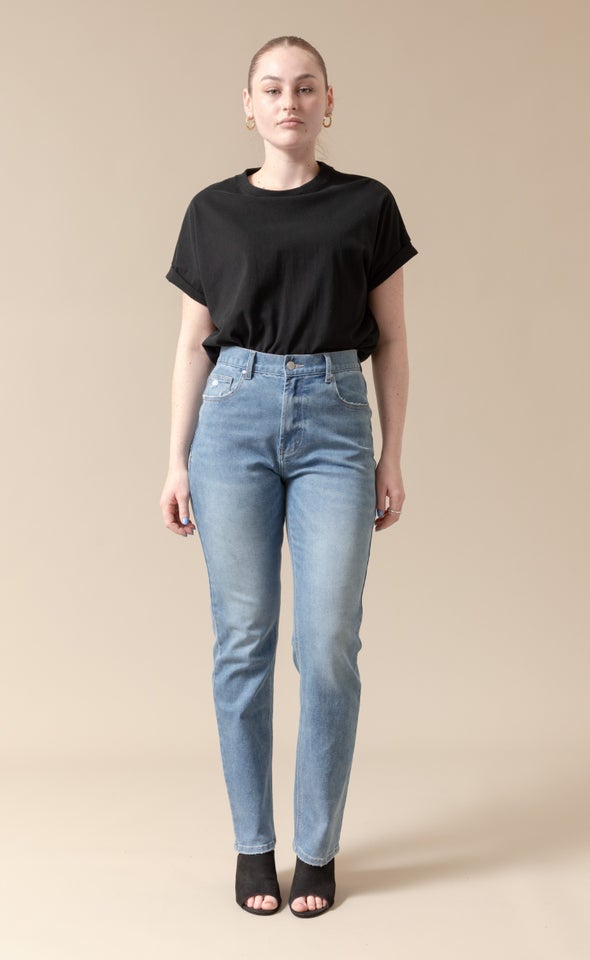 High Rise Straight Leg Jeans Blue